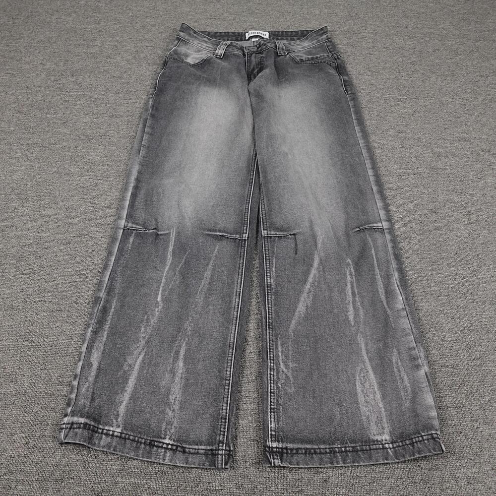Disclosure Jeans Juniors 7 Gray Charcoal Wash Wide Leg Angel Wings 28x33 Denim